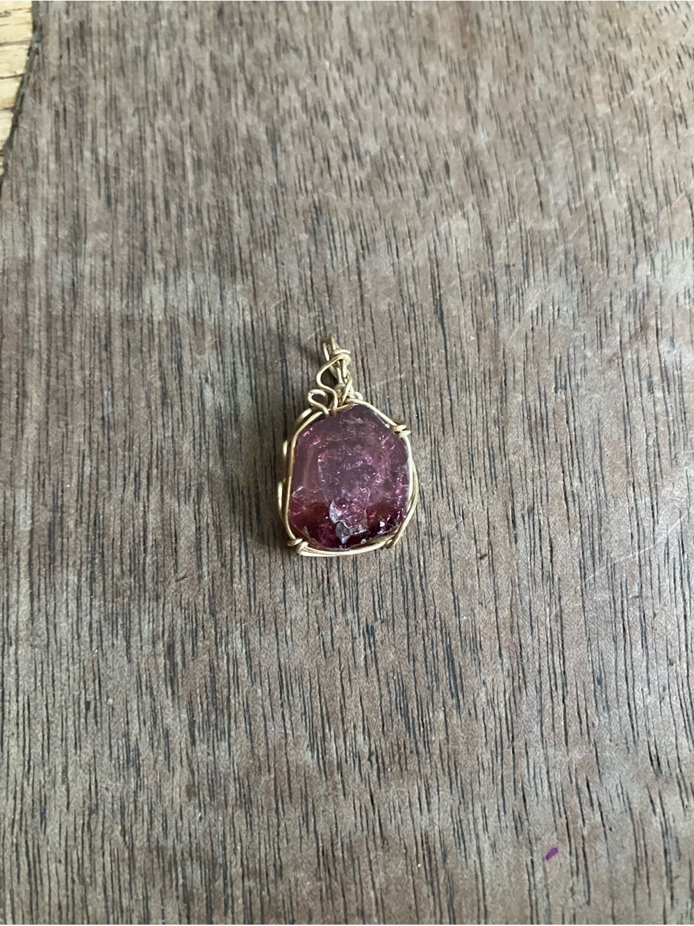 Gold Wire-Wrapped Pink Tourmaline Pendant